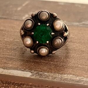 Antique Ring with Pearls and Simulated Emerald